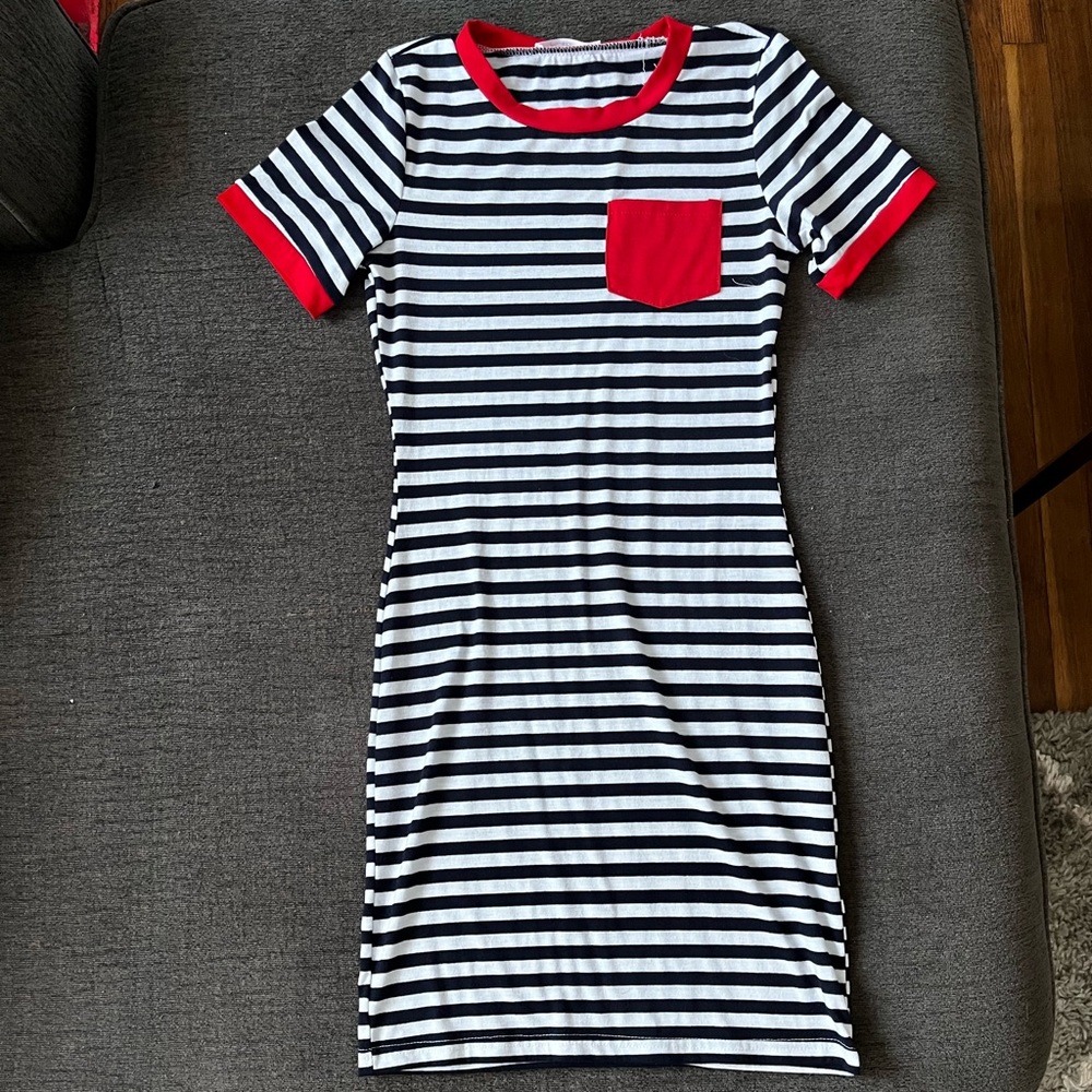 Small striped red, white, and blue short bodycon dress